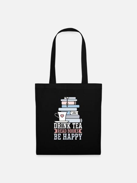 Tee Trinken Bücher Lesen Glücklich Sein - Stoffbeutel - Schwarz