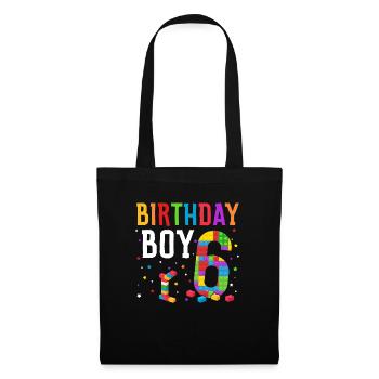 Blocs de construction enfant anniversaire 6 ans - Sac en tissu - noir - Devant