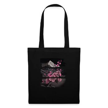 Temple japonais vintage des fleurs de cerisier Sakura - Sac en tissu - noir - Devant