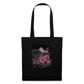 Temple japonais vintage des fleurs de cerisier Sakura - Sac en tissu - noir - Devant