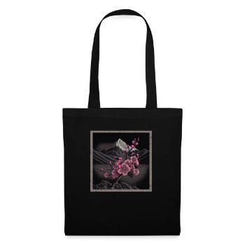Temple japonais vintage des fleurs de cerisier Sakura - Sac en tissu - noir - Devant