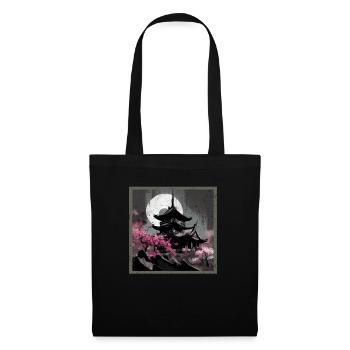 Temple japonais vintage des fleurs de cerisier Sakura - Sac en tissu - noir - Devant