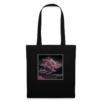 Temple japonais vintage des fleurs de cerisier Sakura - Sac en tissu - noir - Devant