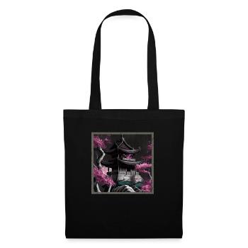 Temple japonais vintage des fleurs de cerisier Sakura - Sac en tissu - noir - Devant