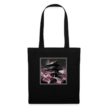Temple japonais vintage des fleurs de cerisier Sakura - Sac en tissu - noir - Devant