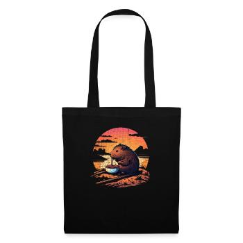 Capybara Manger Ramen Rétro Vintage Funny Rodent - Sac en tissu - noir - Devant