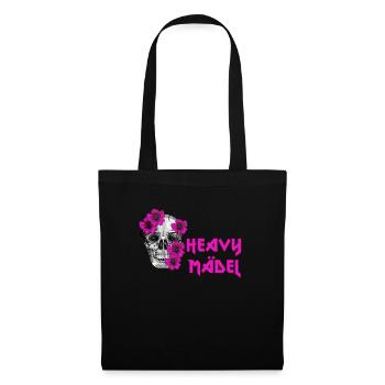 Rockerbraut Heavy Mädel Metal Musik Totenkopf - Stoffbeutel - Schwarz - Vorne