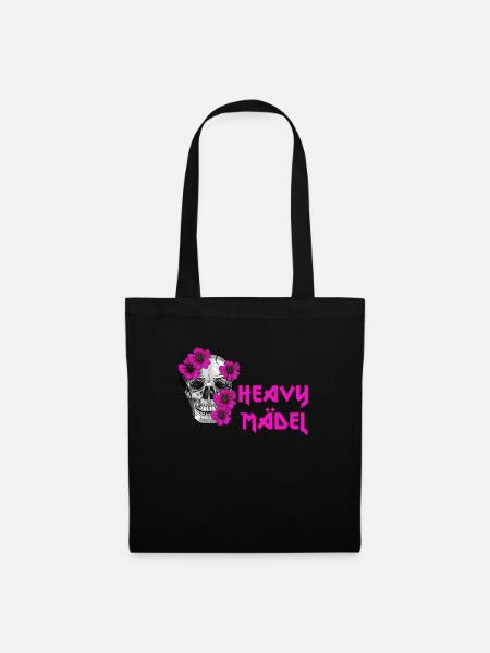 Rockerbraut Heavy Mädel Metal Musik Totenkopf - Stoffbeutel - Schwarz