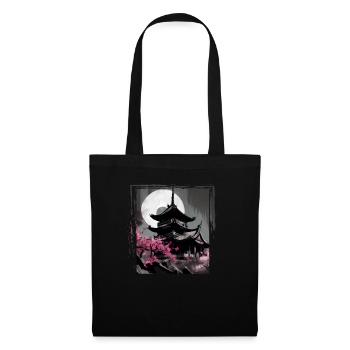 Temple japonais vintage des fleurs de cerisier Sakura - Sac en tissu - noir - Devant