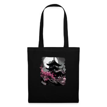 Temple japonais vintage des fleurs de cerisier Sakura - Sac en tissu - noir - Devant