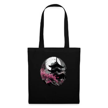 Temple japonais vintage des fleurs de cerisier Sakura - Sac en tissu - noir - Devant