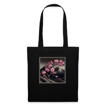 Temple japonais vintage des fleurs de cerisier Sakura - Sac en tissu - noir - Devant