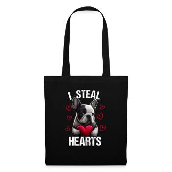 Je vole des cœurs chien Frenchie français bulldog - Sac en tissu - noir - Devant
