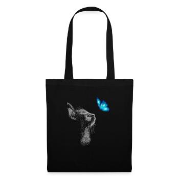 Cat Line Art With Butterfly Cat Drawing Cat - Tote Bag - black - Front