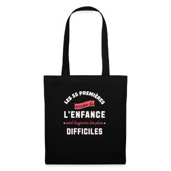 Anniversaire 55 ans, idée cadeau date de naissance - Sac en tissu - noir - Devant