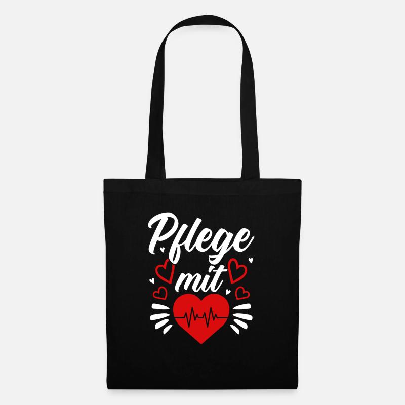 Pflege Mit Herz - Stoffbeutel - Schwarz
