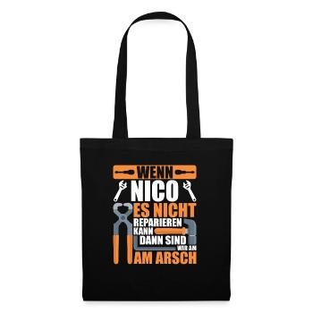 Vorname Nico Name Geburtstag Geschenk - Stoffbeutel - Schwarz - Vorne