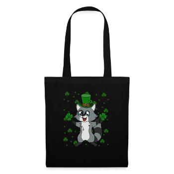 Waschbär Kleeblätter Saint Patrick's Day - Stoffbeutel - Schwarz - Vorne