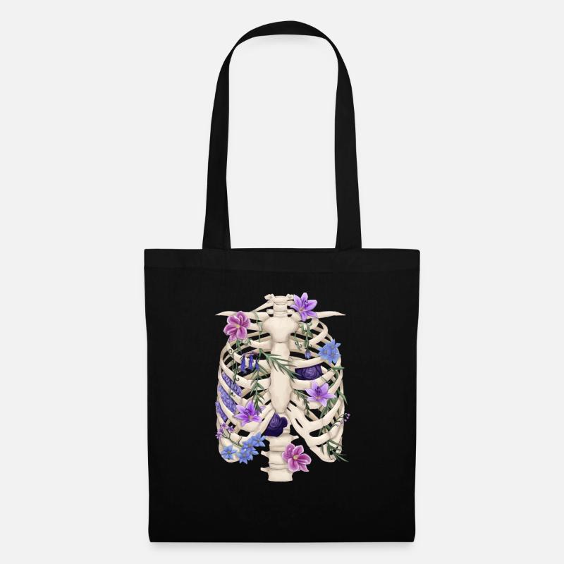 côtes avec fleurs - Sac en tissu - noir