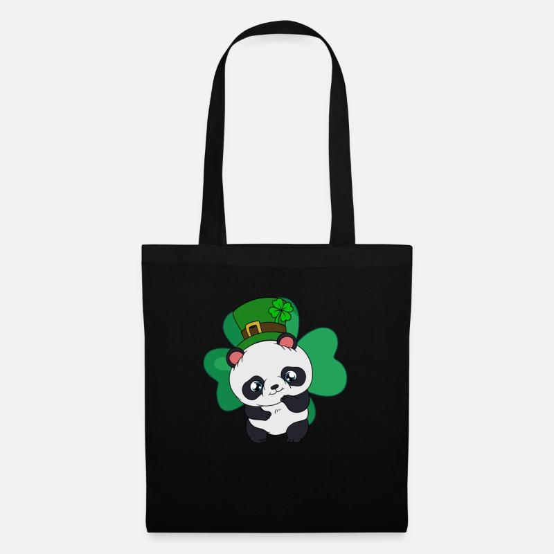 St. Patrick's Day Panda with St. Patrick's Hat - Stoffbeutel - Schwarz