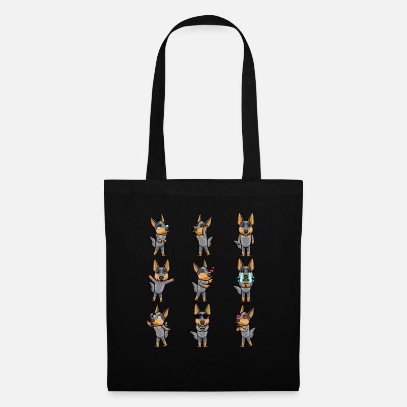 Australian Cattle Hund Blue Heeler Kawaii Emoticon - Stoffbeutel - Schwarz