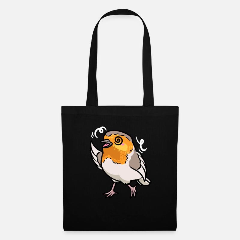 Rotkehlchen Vogel Kawaii Emoticon - Stoffbeutel - Schwarz