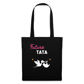 cadeau naissance grossesse tante Future tata - Sac en tissu - noir - Devant