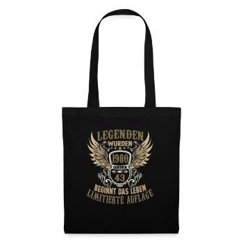 Geschenk zum 43. Geburtstag 1980 Legende Herren - Stoffbeutel - Schwarz - Vorne