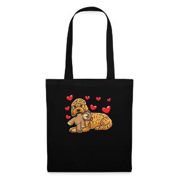 Kawaii Cockapoo Hund Mit Kuscheltier - Stoffbeutel - Schwarz - Vorne