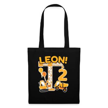 2. Geburtstag Vorname Leon Bagger Deko - Stoffbeutel - Schwarz - Vorne