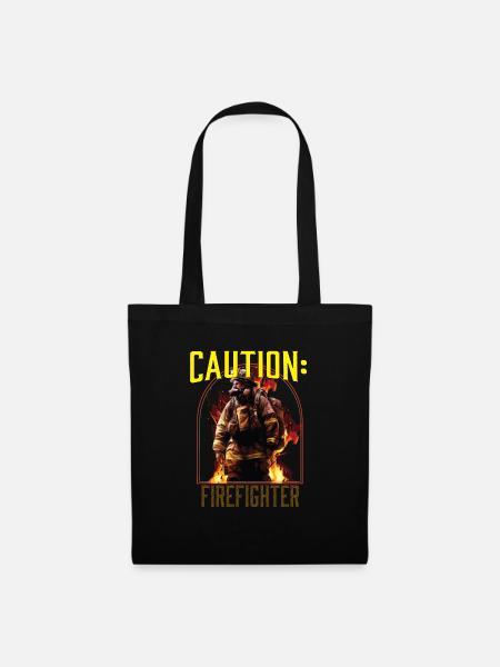 Caution Firefighter Fire Rescue Fireman - Stoffbeutel - Schwarz