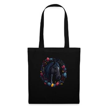 Reiten mit süßes Pferd an Ostern & Frühling Pferd - Stoffbeutel - Schwarz - Vorne