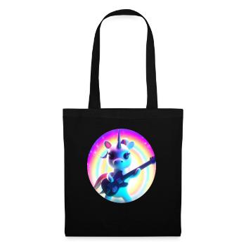 Une drôle de licorne avec guitare électrique et arc-en-ciel - Sac en tissu - noir - Devant