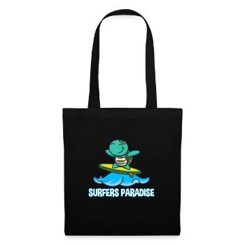 Cute kawaii turtle on surfboard with surfers - Tote Bag - black - Front