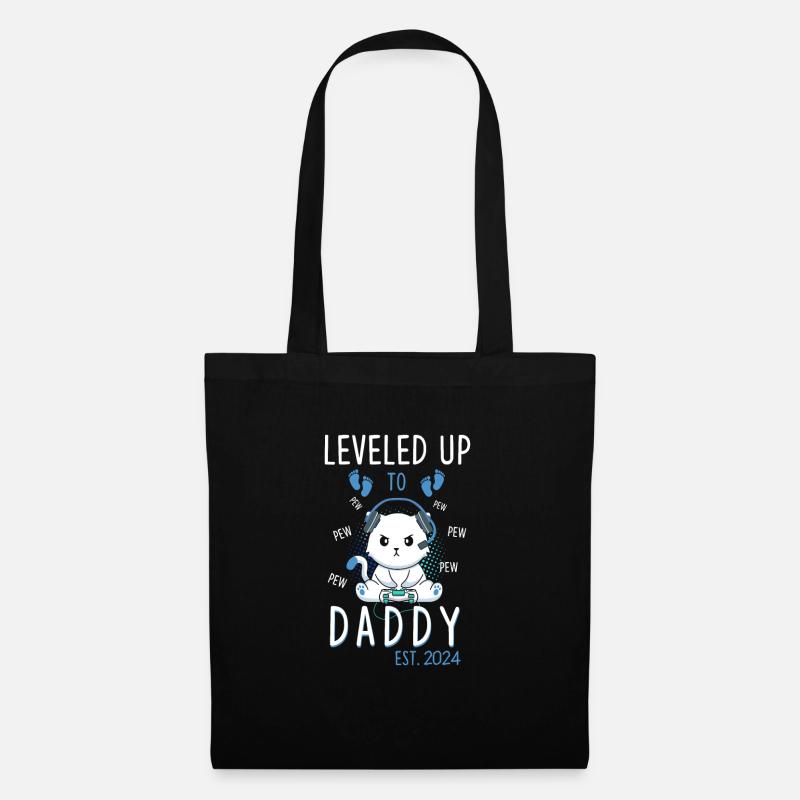 Leveled Up To Daddy Est. 2023 Gaming Cat - Stoffbeutel - Schwarz