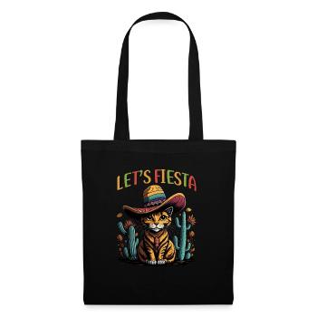 Let's Fiesta Mexican Style Katze mit Sombrero - Stoffbeutel - Schwarz - Vorne