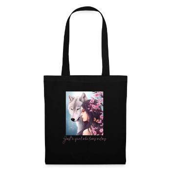 Juste une fille qui aime les loups Loup Fleur de cerisier - Sac en tissu - noir - Devant