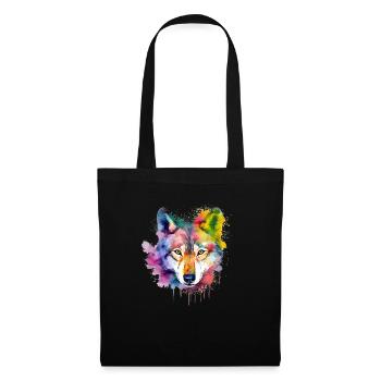 Wolf Splash Art Tiergesicht Wolfsliebhaber Aquarell - Stoffbeutel - Schwarz - Vorne