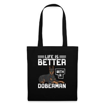Dobermann Pinscher Hund Dobie - Stoffbeutel - Schwarz - Vorne
