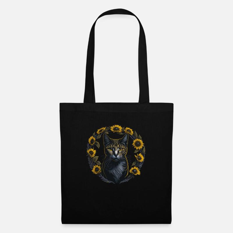 Sonnenblumen Katze Sommer Katze - Stoffbeutel - Schwarz