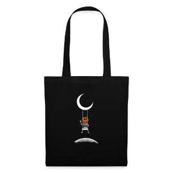 Kürbis Skelett auf Mond Schaukel Halloween Kostüm - Stoffbeutel - Schwarz - Vorne