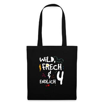 Wild Frech & endlich 4 Kindergeburtstag - Stoffbeutel - Schwarz - Vorne