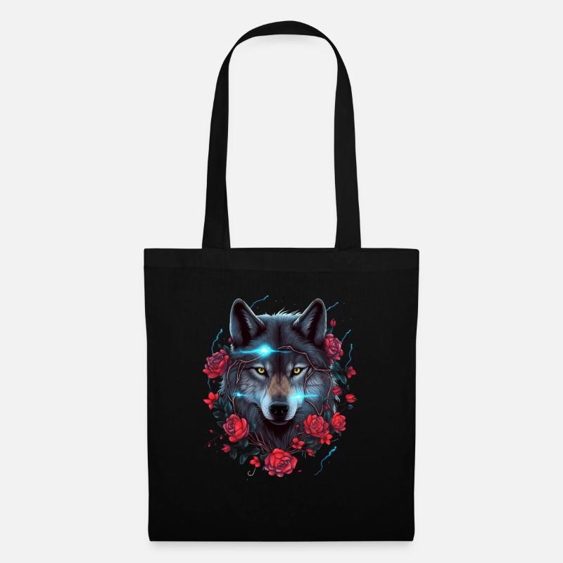 Wolf und Rosen Blitz - Stoffbeutel - Schwarz