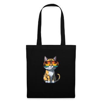 Cool Feline in Shades: Whiskered Purrfection - Stoffbeutel - Schwarz - Vorne