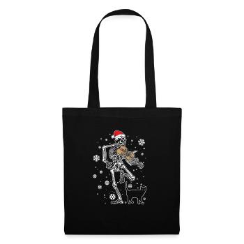 Skeleton Violin Cat Christmas Violinist - Stoffbeutel - Schwarz - Vorne