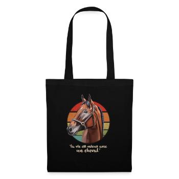 Cheval Drôle Femme Fille Enfant Vie avec un Cheval - Sac en tissu - noir - Devant