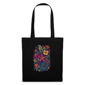 Floral Lila Exotische Blumen - Design - Stoffbeutel - Schwarz - Vorne
