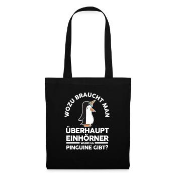 Tiermotiv Einhorn Eis Pinguin - Stoffbeutel - Schwarz - Vorne
