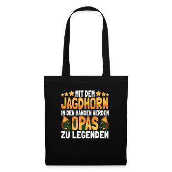 Mit dem Jagdhorn Opa - Waidmann Jäger und Jagd - Stoffbeutel - Schwarz - Vorne