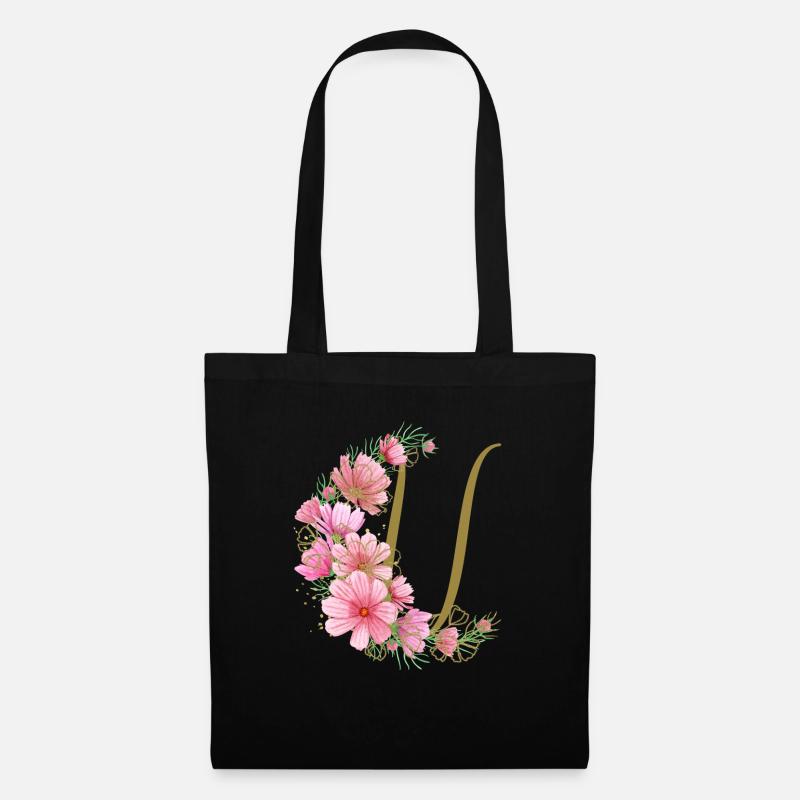 Blumenranke mit Buchstabe U - Stoffbeutel - Schwarz